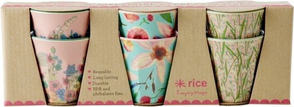 rice Espressotasse Espressotassen 6er Set aus Melamin mit Blumenmuster 80 ml