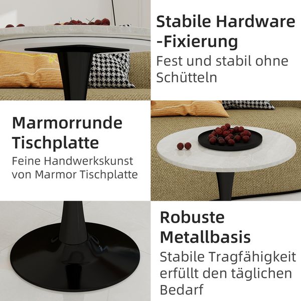 Couchtisch 72*70*70 cm, rund, mit Tischplatte in Kunstmarmor-Optik, schwarzes Design Bild 10