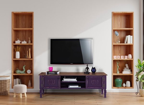 Hanah Home Stylish Purple TV Unit, 150 cm Wide, 40 cm High, 50 cm Deep | 100% MDF with Spruce Top & Hornbeam Legs | Modern Design for Living Room & Entertainment Spaces