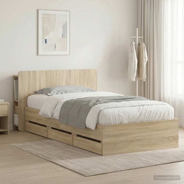vidaXL Bettgestell mit Stauraum Sonoma-Eiche 75x190 cm Holzwerkstoff 3433910