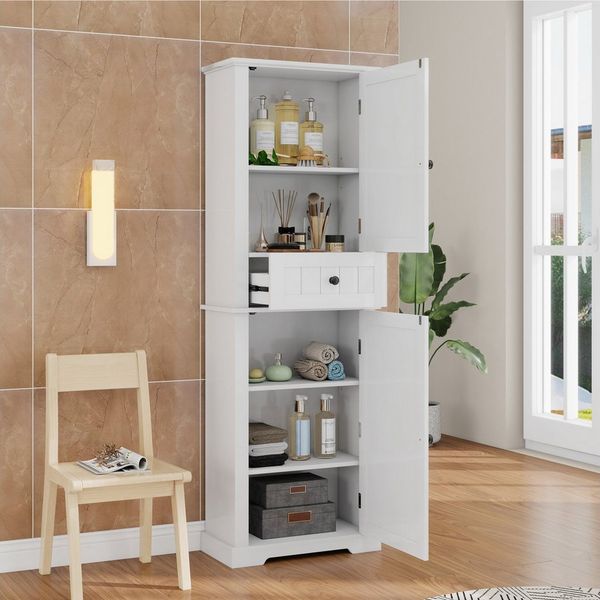 Flieks Badkommode Badezimmerschrank mit Schubladen und verstellbaren Einlegeböden (1 St, 56 x 28 x 167,3 cm), Hochschrank Mehrzweckschrank mit 5 Fächern, feuchtigkeitsbeständig