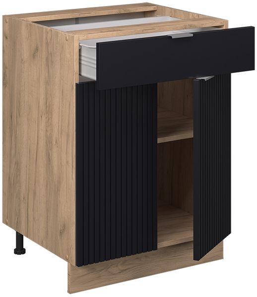 Küchenunterschrank Fame-Line Schwarz gestreift 60 cm mit Schublade, ohne Arbeitsplatte Vicco Bild 4