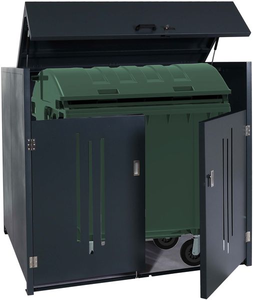Müllcontainerverkleidung HWC-M54, Müllcontainerbox Industrie-Abfallcontainer, Container bis 1100L 154x160x136cm, Stahl