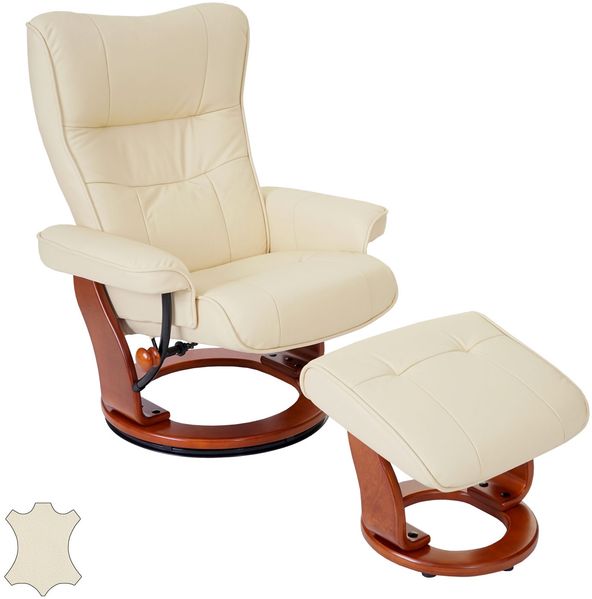 MCA Relaxsessel Montreal, Fernsehsessel Hocker, Echtleder 130kg belastbar ~ creme, honigfarben