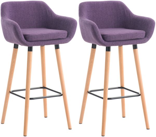 Barhocker 2er Set mit Lehne Lila VILO - Stoffbezug, 99x55x46cm Barhocker mit Lehne Tresenhocker Barstuhl Küchenhocker Thekenhocker hoher Stuhl