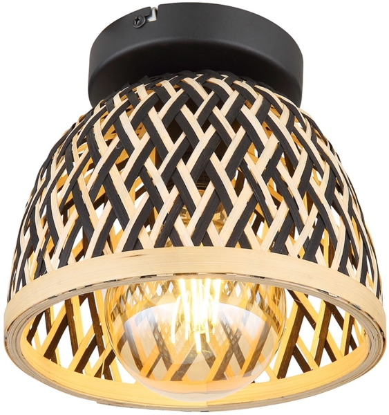 Deckenleuchte, Metall Bambus Schirm, schwarz braun, D 20 cm