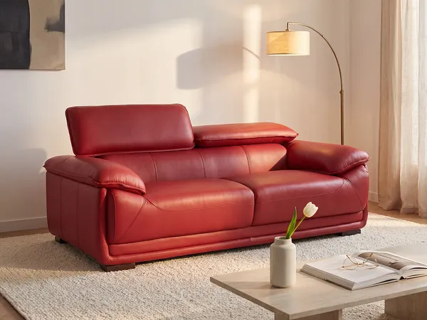 Vente-unique - MACELO Sofa Leder Rot - B 97 cm x H 75 cm x L 204 cm