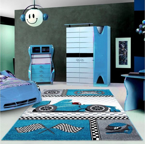 Ayyildiz Teppiche Kinderteppich Kids 460, rechteckig, Höhe: 12 mm, Kurzflor, Motiv Rennwagen, Auto, Spielteppich
