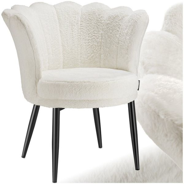 tectake Esszimmerstuhl Sessel dick gepolstert, mit Samtbezug oder Kunstfell, 67 x 64 x 76 (Wohnzimmersessel Stella in Kunstfell creme/schwarz, 1 St), gewölbte, extrabreite Rückenlehne, bodenschonend, Belastbarkeit 120 kg