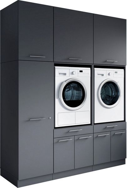Laundreezy Waschraum Komplett-Set, Anthrazit - Modulares Schranksystem für Waschküche & Hauswirtschaftsraum - 186 x 238 x 68 cm (B/H/T)