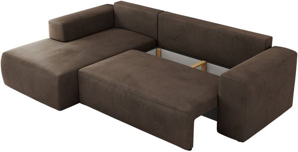 Ecksofa mit Schlaffunktion, Bettkasten und losen Kissen für das Wohnzimmer - TRENTINO - Braun Velvet - links Bild 6