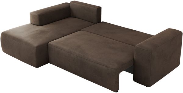 Ecksofa mit Schlaffunktion, Bettkasten und losen Kissen für das Wohnzimmer - TRENTINO - Braun Velvet - links Bild 5
