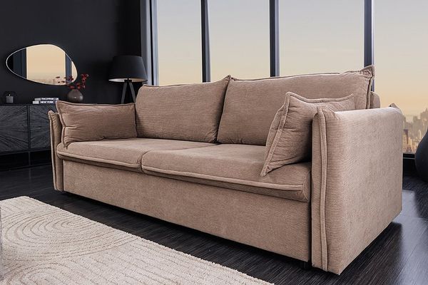 riess-ambiente Schlafsofa APARTMENT 200cm taupe · 3-Sitzer-Couch mit Cord-Bezug inkl. Kissen, Einzelartikel 1 Teile, mit Bettfunktion für Wohn- oder Gästezimmer · verstellbare Rückenlehne