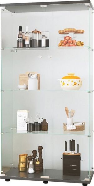 FUROKOY Glasvitrine Standvitrine, Modern Glas Vitrinenschrank (4 Lagen Glasvitrine mit 2 Glastür, Sammlervitrine, für Sammlerstücke Bücher Wein (ohne Licht, schwarz)