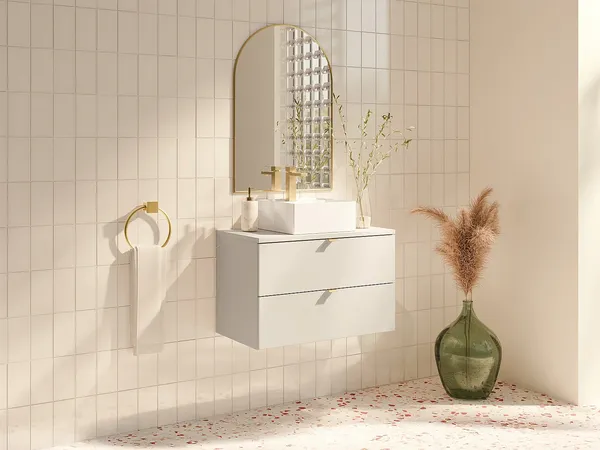 Vente-unique - LAVENA Waschbeckenmöbel Holz, Platte Beige - B 46 cm x H 50 cm x L 80 cm