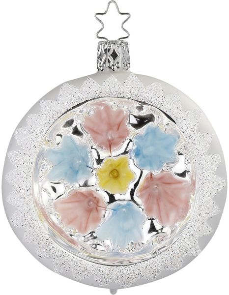 Reflexkugel Blüte gelb weiß matt Ø 8cm Inge-Glas® Christbaumschmuck
