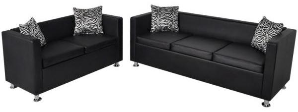 vidaXL Sofa-Set Kunstleder 3-Sitzer und 2-Sitzer Schwarz 272178