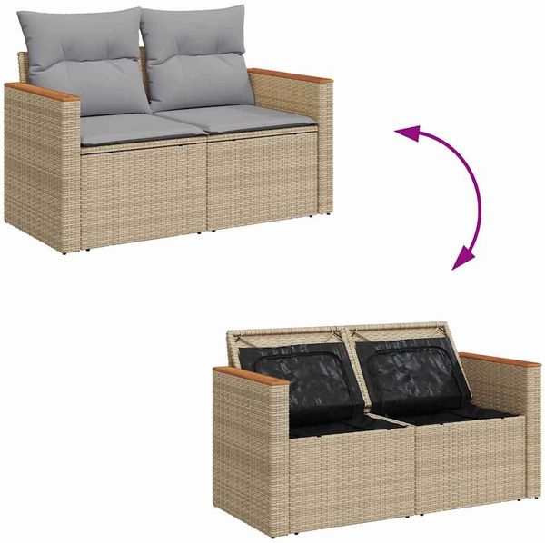 vidaXL Gartensofa-set mit Kissen mit Speicher 12 pcs Beige Poly Rattan 3365037 Bild 12