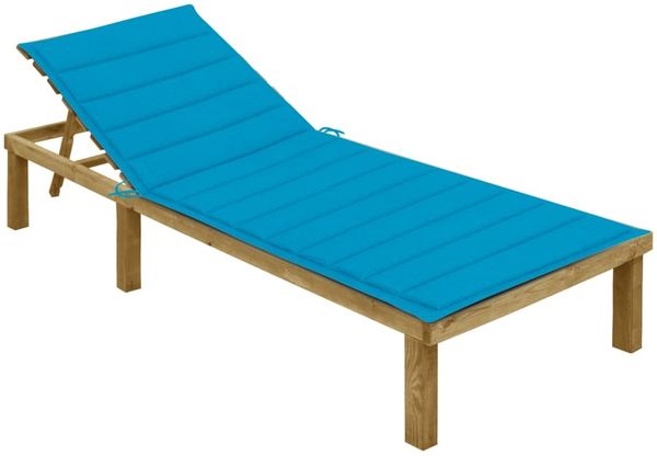 Sonnenliege, Gartenliege mit Blauer Auflage Imprägniertes Kiefernholz