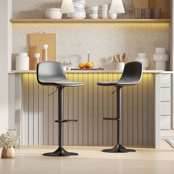 Barhocker 2er-Set, höhenverstellbar 58–78 cm, drehbar, Bonded Leather schwarz,40.5*44*104 cm