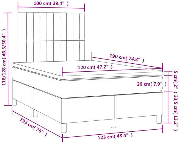 vidaXL Boxspringbett mit Matratze & LED Creme 120x190 cm Stoff 3270265 Bild 11