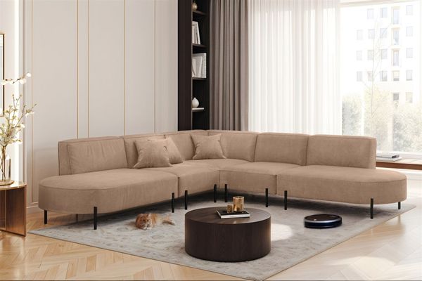 Ecksofa Designersofa VALENCIA Stoff Noel Beige Universal