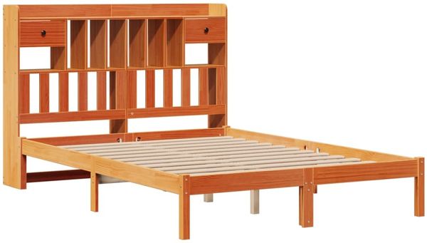 vidaXL Massivholzbett mit Regal ohne Matratze Wachsbraun 160x200 cm 3321646 Bild 3