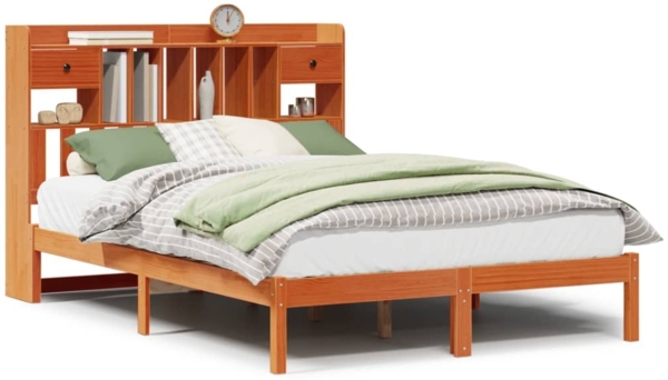vidaXL Massivholzbett mit Regal ohne Matratze Wachsbraun 160x200 cm 3321646