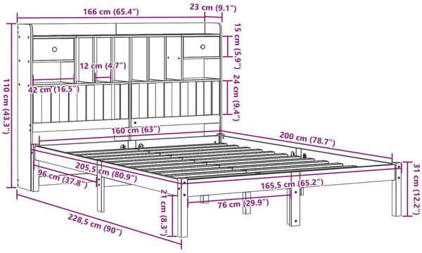 vidaXL Massivholzbett mit Regal ohne Matratze Wachsbraun 160x200 cm 3321646 Bild 11