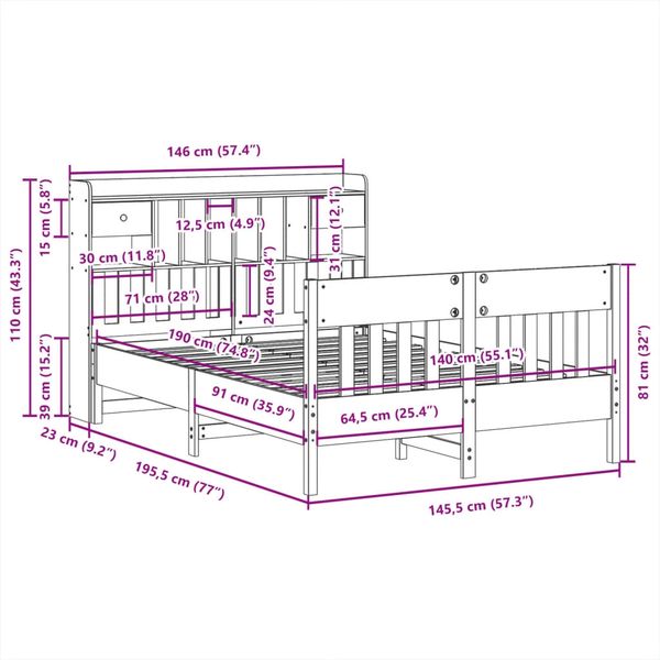 vidaXL Massivholzbett ohne Matratze Wachsbraun 140x190 cm Kiefernholz 3323274 Bild 11