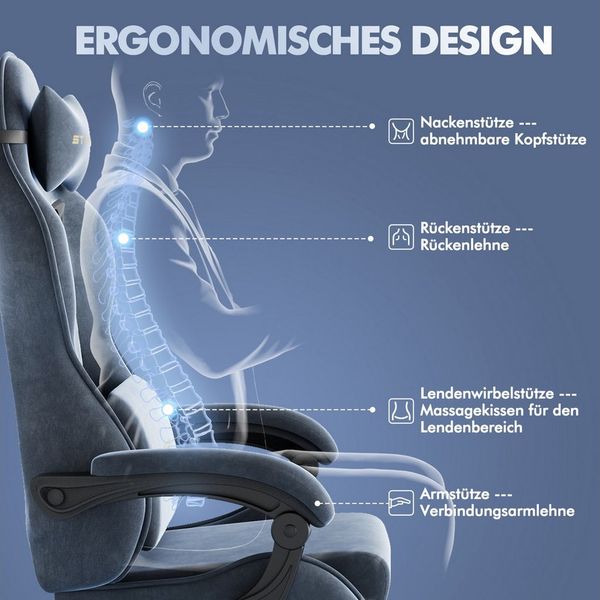 Ferghana Gaming-Stuhl Gaming-Stuhl: Kopfstütze, Lendenkissen, Armlehnen, Fußstütze (Packung), Ergonomischer PC-Stuhl,Rückenlehne 90°-125°
