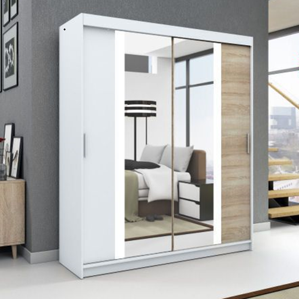 Schwebetürenschrank BRUNI 2-türig Schrank 120 cm (mit Spiegel) Farbe: Weiß , sonoma