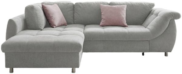 luma-home Ecksofa 17004-OTTO, mit Bettfunktion B250/T190/H84 cm, Liegefläche 179x190 cm, Ottomane links, Wellenunterfederung, Mikrofaser Grau