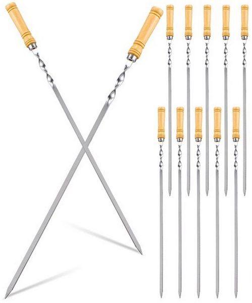 BAYLI Grillspieß 12er Set Schaschlikspieß 60 cm mit Holzgriff – Rostfreier Grillspieß