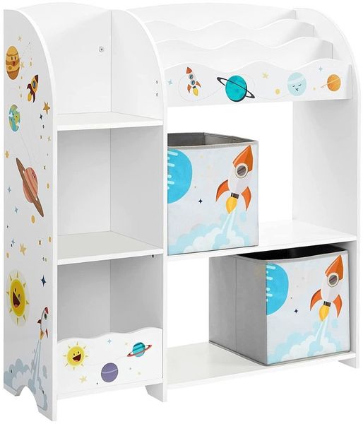 Calicosy Kinderregal mit Buchablage und 2 Aufbewahrungsboxen - Weiß