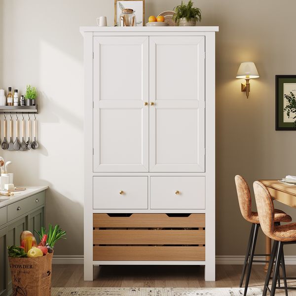 Sideboard 80x40x140 cm, 2 Türen & 5 Schubladen, weiß, MDF – großzügiger Stauraum für Küche & Wohnzimmer