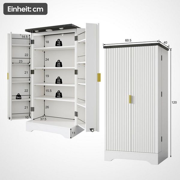 Yorbay Mehrzweckschrank mit LED-Beleuchtung & verstellbaren Regalen (120x60,5x40 cm) Küchenschrank Vorratschrank mit Türablagen