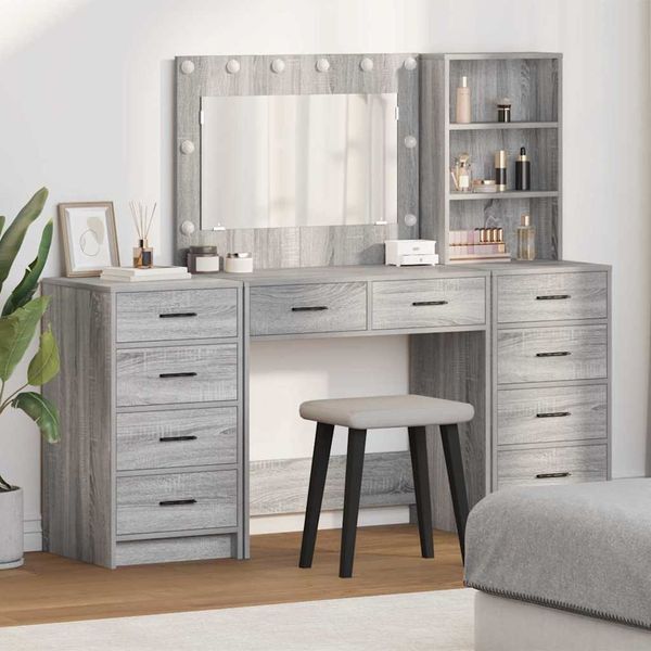vidaXL Schminktisch mit Schubladen 3 pcs Graues Sonoma Holzwerkstoff 3334214