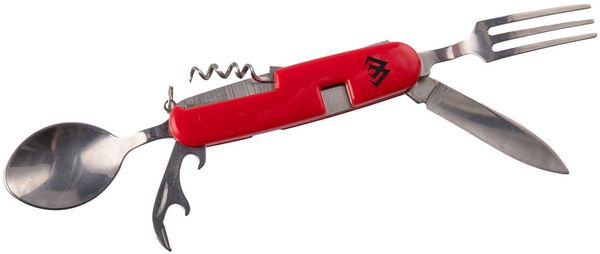 MIKADO Total Fishing Campinglöffel Multitool - CAMPING CUTTLERY - Gabel, Löffel, Öffner, Messer, Kork (1 Stück), klappbar