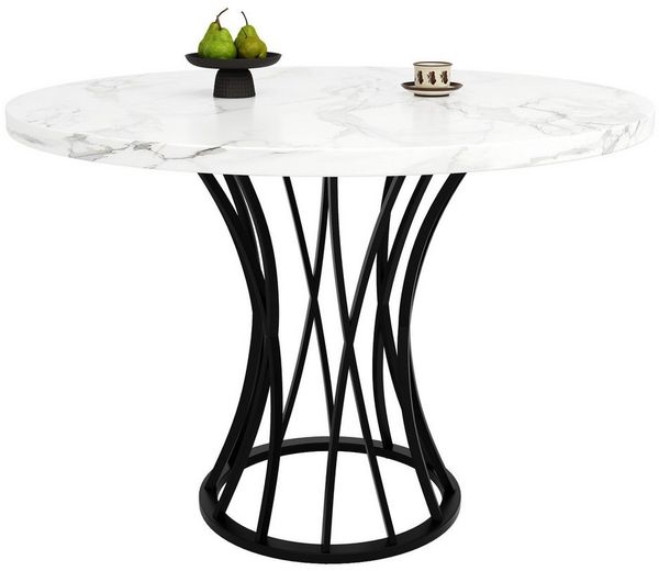 i@home Esstisch leichter und luxuriöser runder Tisch für 4-6 Personen (Bis 60 kg belastbar, 80 x 80 x 76 cm), marmorierte Tischplatte aus MDF, schwarze Beine