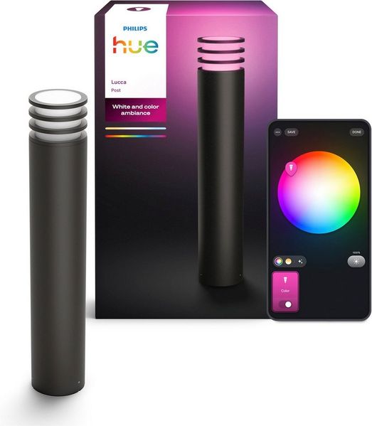 Philips Hue Lucca LED Laterne für den Außenbereich, Einstellbares Weißes und Buntes Licht, 1.100 lm, mit A60 Leuchtmittel, Dimmbar, IP44-Wetterfest, Matter-zertifiziert, Zigbee