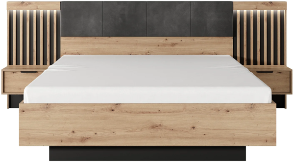 Vente-unique - Bett mit Nachttischen & Lattenrost & LED-Beleuchtung - 160 x 200 cm - Holzfarben & Schwarz - ARIADA Bild 3