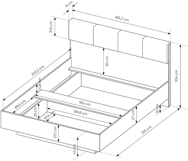 Vente-unique - Bett mit Nachttischen & Lattenrost & LED-Beleuchtung - 160 x 200 cm - Holzfarben & Schwarz - ARIADA Bild 7