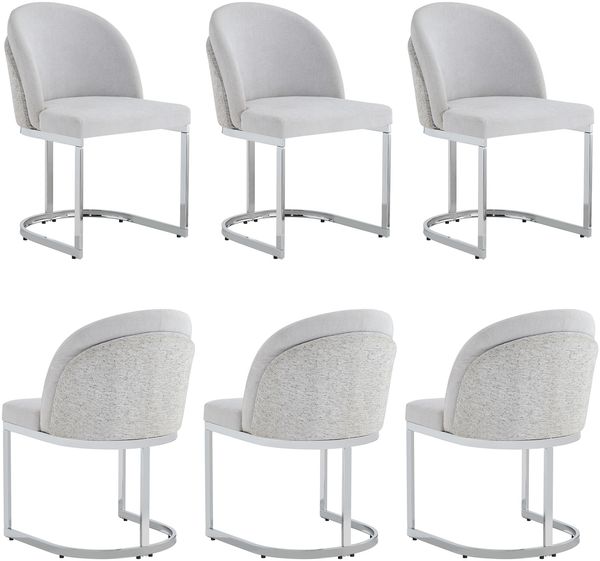 Merax 6er Set Polsterstühle, Esszimmerstühle, (Set, 6 St), bequem und atmungsaktiv, silber galvanisierte Stuhlbeine, Chenille-Stoff, Hellgrau + Silber