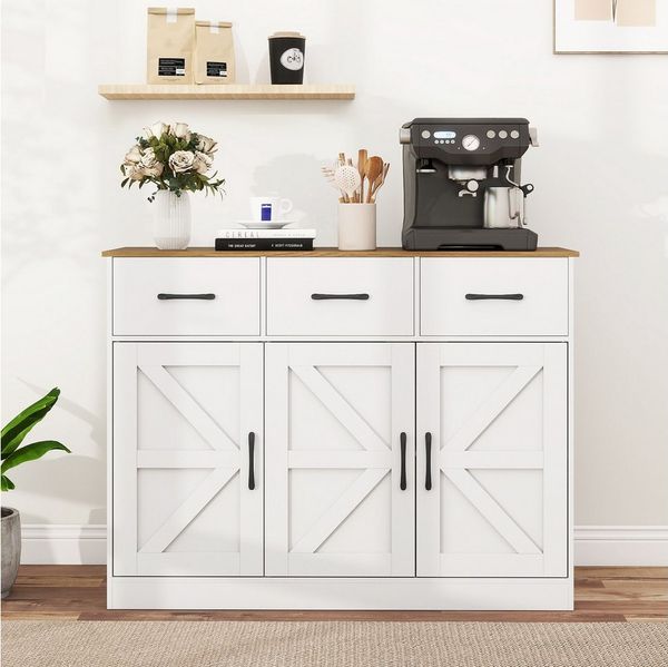 COSTWAY Küchenbuffet Schrank Sideboard mit 3 Schubladen, verstellbaren Regalen