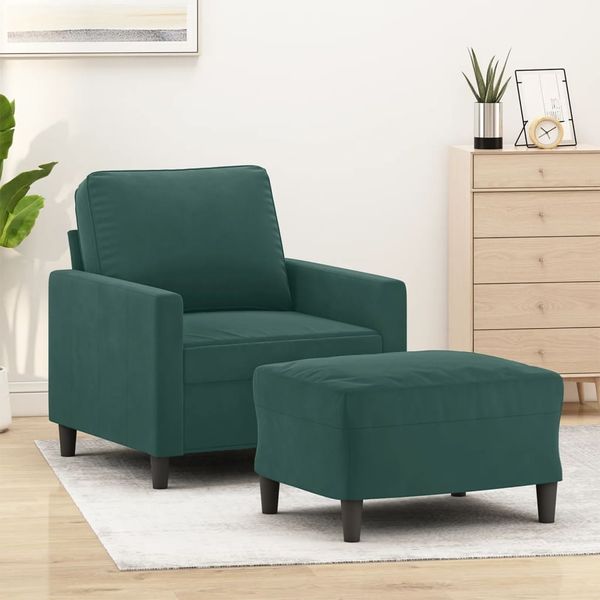 vidaXL Sessel mit Hocker Dunkelgrün 60 cm Samt 3201047