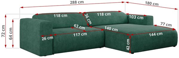 Ecksofa PASADENA, freistehendes Ecksofa, breite Armlehnen, Federsitz - rechts - Grün Stoff Bild 8
