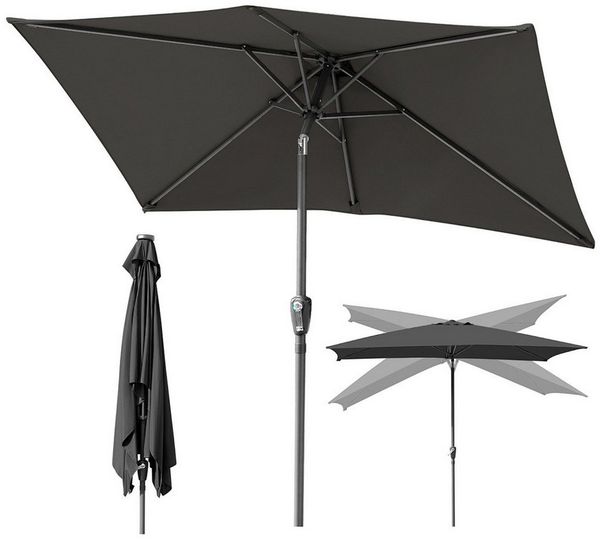 Clanmacy Sonnenschirm Sonnenschirm 140x210 cm knickbar Balkonschirm Gartenschirm UV50+ Grau, LxB: 210x140 cm, Stabiler knickbar/für Garten, Balkon, Terasse/Sonnenschutz