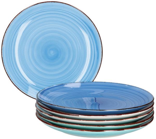6er Blue Speiseteller Landhausstil Ø27cm Essteller 6 Blautöne Meer/Ozean Optik Steingut