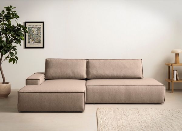 Home affaire Ecksofa SHERWOOD, Schlafsofa in L-Form offen (275cm), Cord, Leinenoptik, Schlaffunktion und Bettkasten, Kedernaht, hoher Sitz- & Liegekomfort